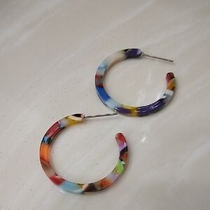 Small Rainbow Tortoise Shell Acrylic Hoop Earrings